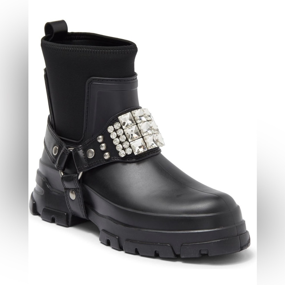 Karl Lagerfeld Rylie Crystal studded lug boots.